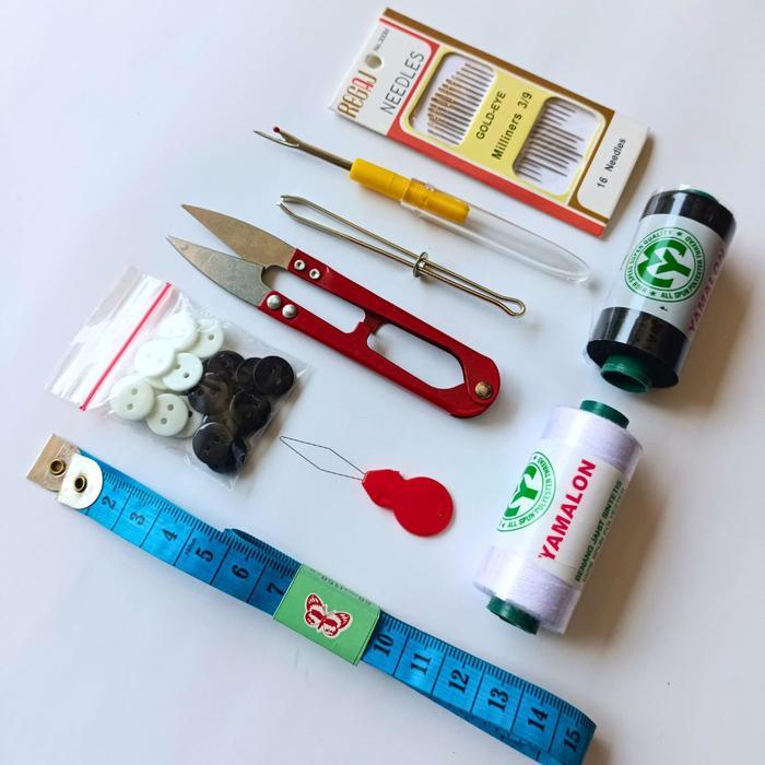 set alat jahit tangan benang jarum pendedel pita meteran mata nenek pinset elastik kancing gunting