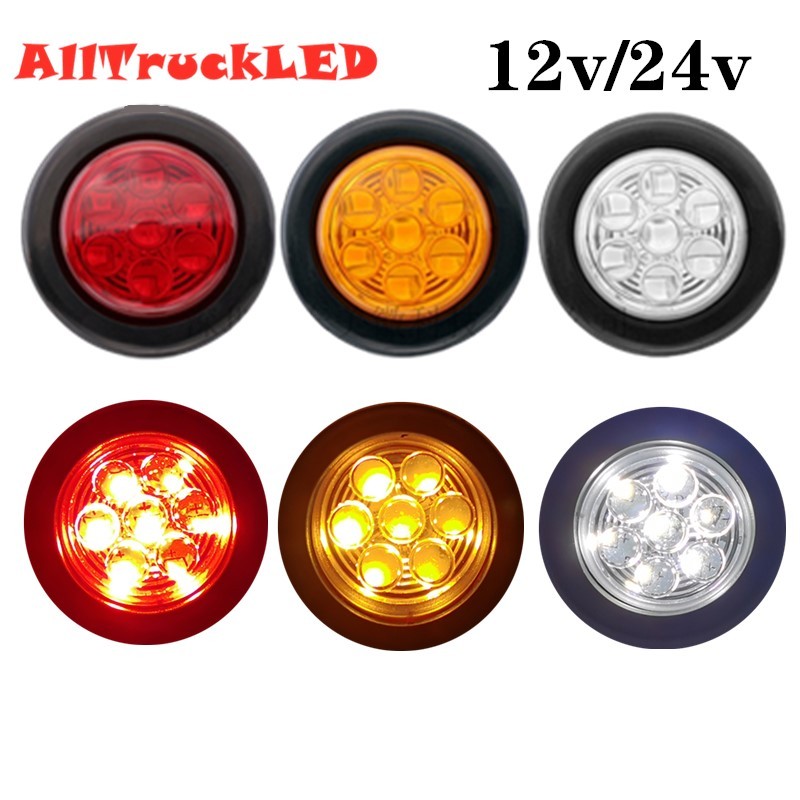 Lampu Eksternal Mobil 2X2 Inci 12V LED Bulat 24V Lampu Trailer Indikator Samping Trailer Truk Bus Ot
