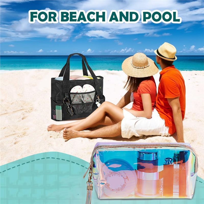 ?COMELY?Package Clear Iridescent Holographic Makeup Bag(2Pcs), Travel Cosmetic Pouches With Zipper