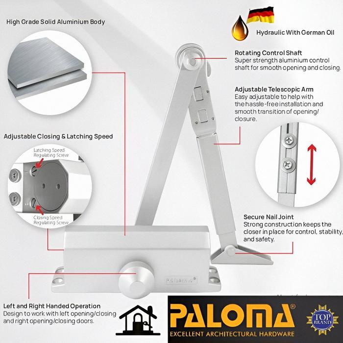 PALOMA Door Closer Penahan Penutup Pintu Rumah Otomatis Hold Open Hydraulic Hidrolik Natural