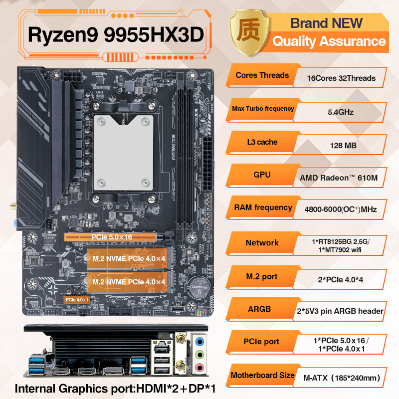 ERYING AMD Onboard CPU R9 9955HX3D/9955HX/7945HX3D M-ATX Motherboard Processor Combo DDR5 RAM NVME