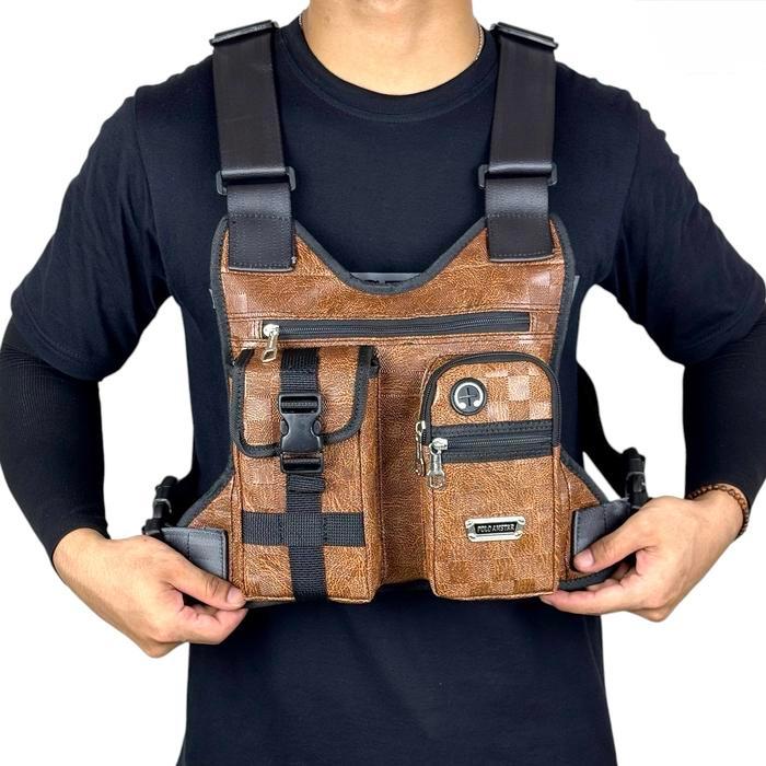 Tas Selempang Minimalis Tas Selempang Dada Pria Chestbag Rompi Tactical Kulit Pu Leather Outdoor