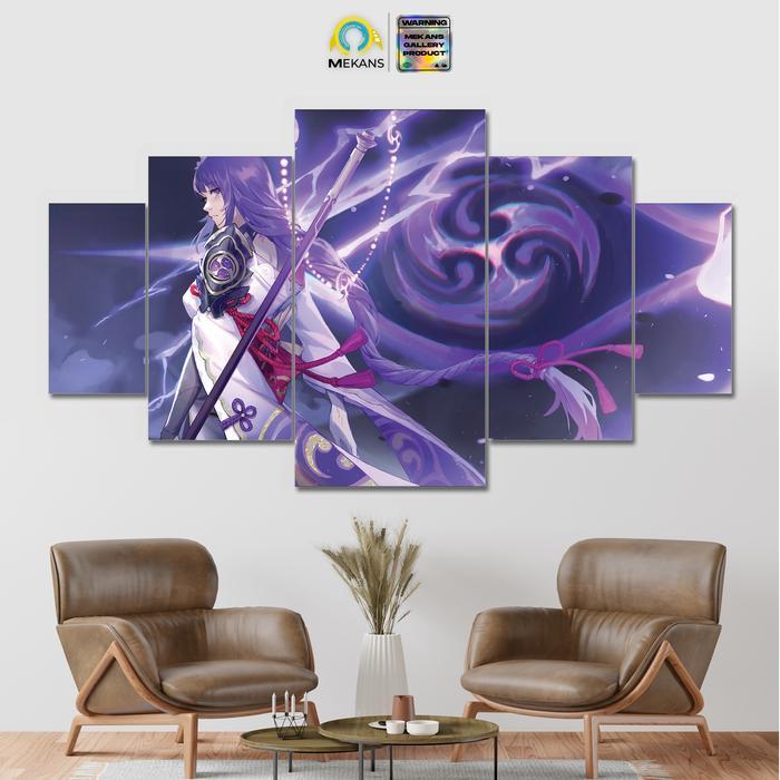 MEKANS 1 SET Pajangan Hiasan dinding GENSHIN IMPACT RAIDEN SHOGUN Poster Kayu Wall Decor 5pcs
