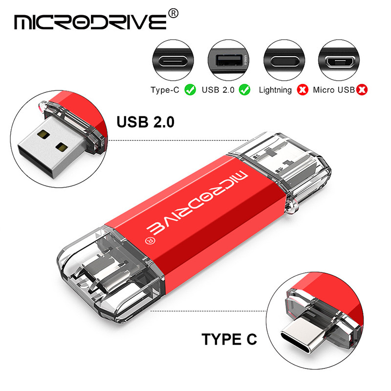 TYPE C USB 2.0 Flash Drive OTG Pen Drive 128GB 64GB 32G 16 8 4GB Memory Disk U Stick External