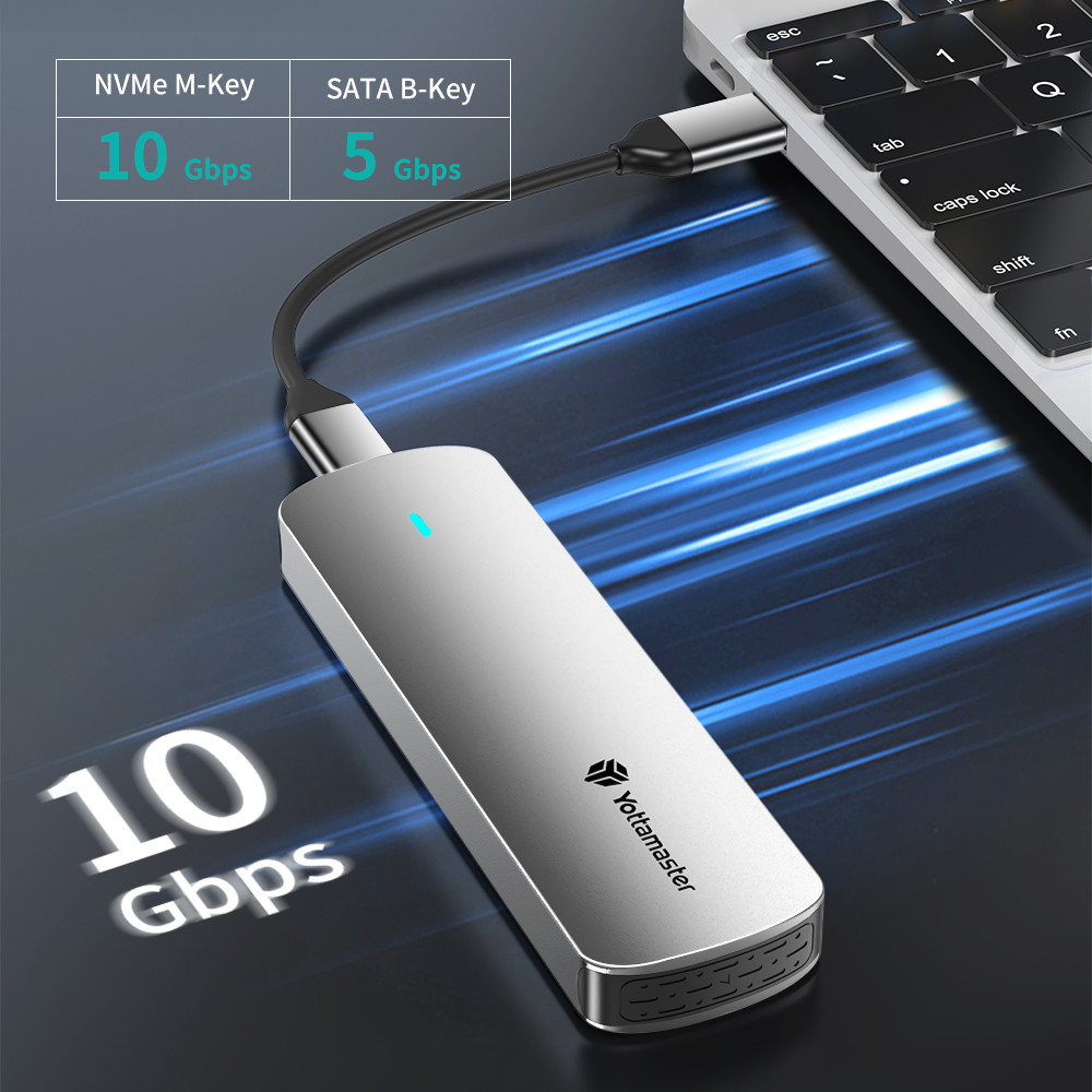 Yottamaster M.2 SSD Enclosure NVMe 10Gbps PCIE SSD Case and SATA 5Gbps AHCI SSD Case USB C Dual