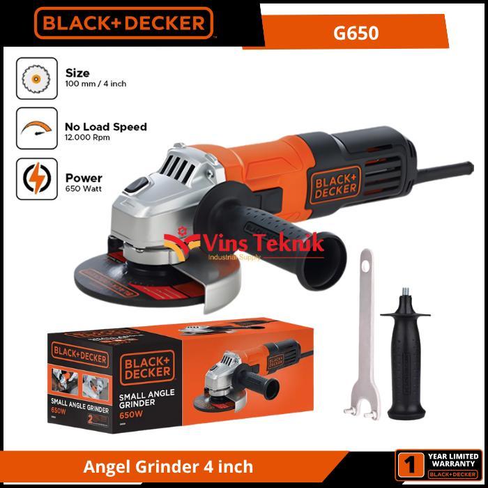 Black Decker G650 Angel Grinder 100mm Mesin Gerinda Tangan 4" 650Watt Black & Decker G 650
