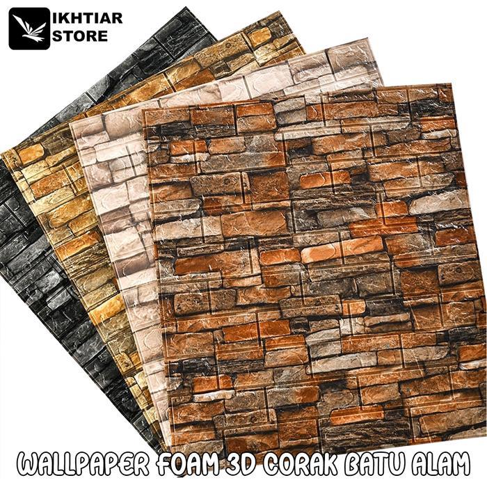 "New" Wallpaper Stiker Dinding 3D Foam Emboss Motif Corak Batu Alam
