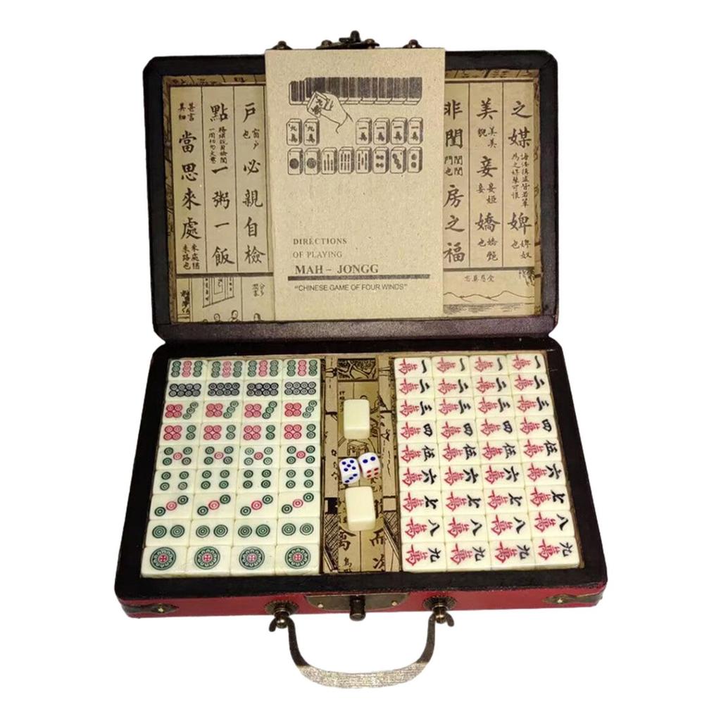 Chinese Mahjong Game Set Family Mahjong Game Leisure Game Classic with Carrying Case Mahjong Game