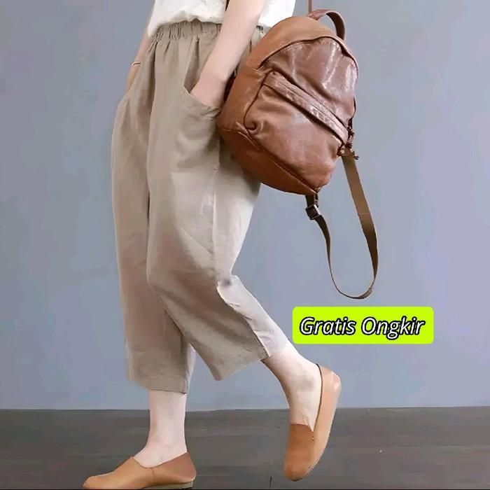Unicloo Pants Bahan Cotton Twill Size L - Xl - Xxl - Xxxl Celana Panjang Wanita 7/8 Style Pinggang