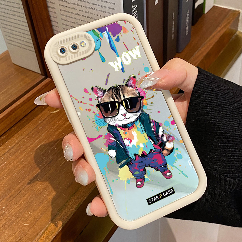 Casing Hp Realme C2 Realme C2s OPPO A1K Case Casing Panda hegemonis Pola Kasus cermin tangga HP Kasi