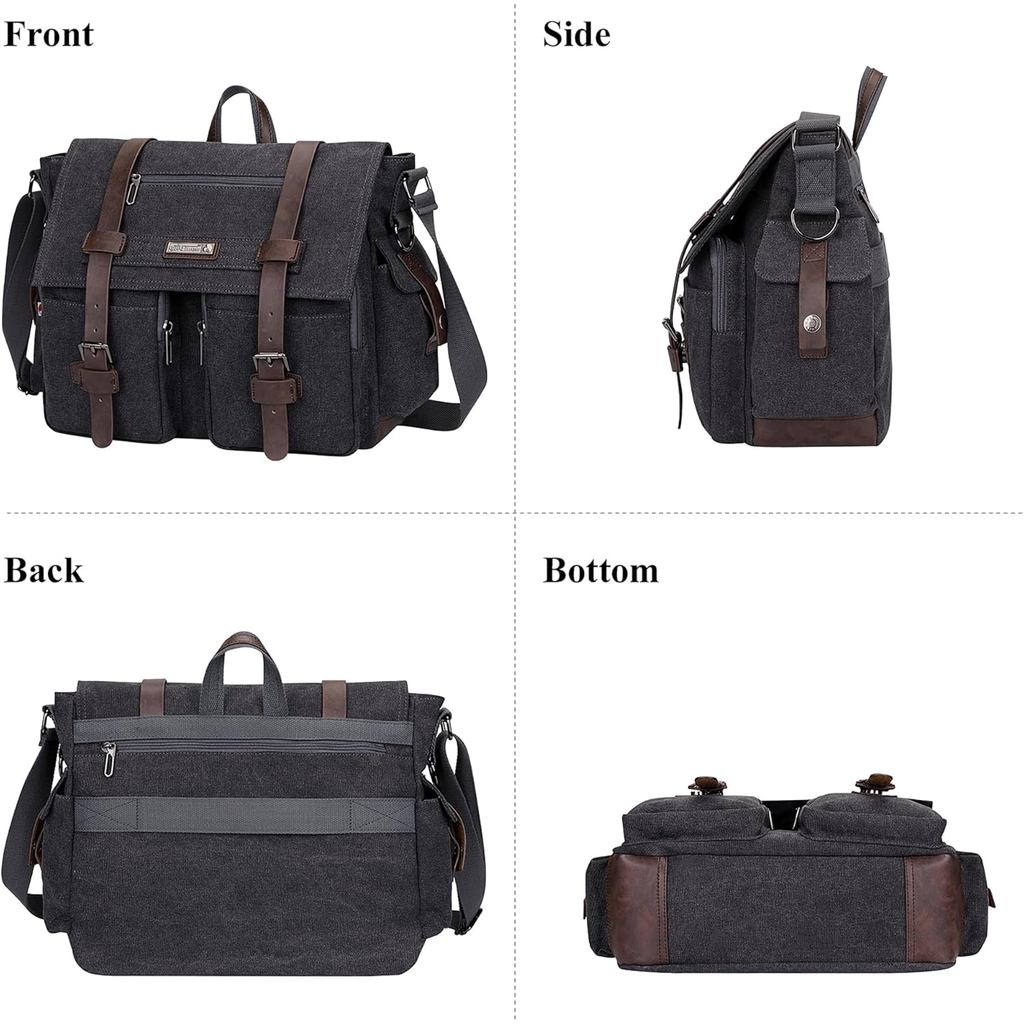 WITZMAN Vintage Canvas Messenger Bag for Men and Women Large Satchel Bags Crossbody Shoulder with 17