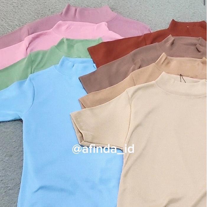 Premium Kaos Wanita Lengan Pendek /Kaos Turtleneck Rib/ Atasan Cewek Original