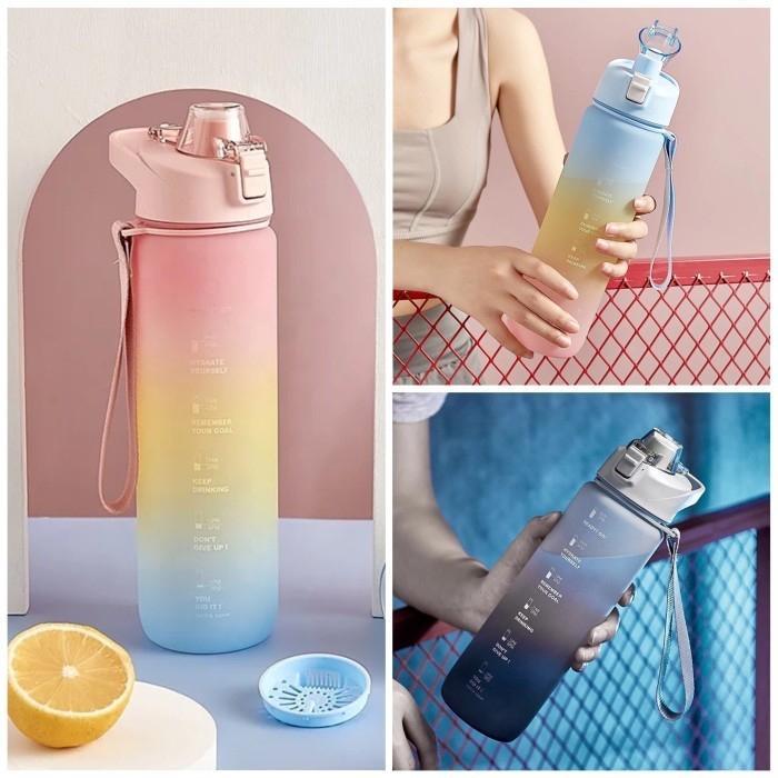 Botol minum 1Liter Botol minum 1L dengan penanda waktu /TUMBLER 1L