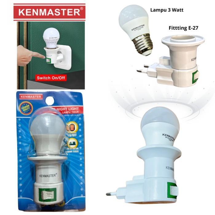 Lampu Tidur Dim Night Light Colok Dinding Fitting dan Lampu 3 Watt Kenmaster