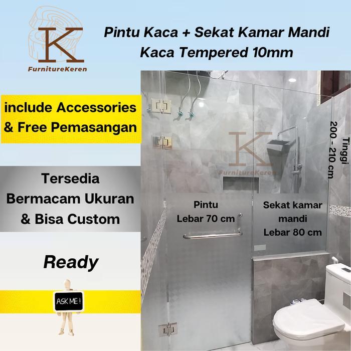Pintu Kaca Shower Kamar Mandi + Sekat Kamar Mandi Kaca Tempered 10mm / Shower Tempered Glass 10mm /