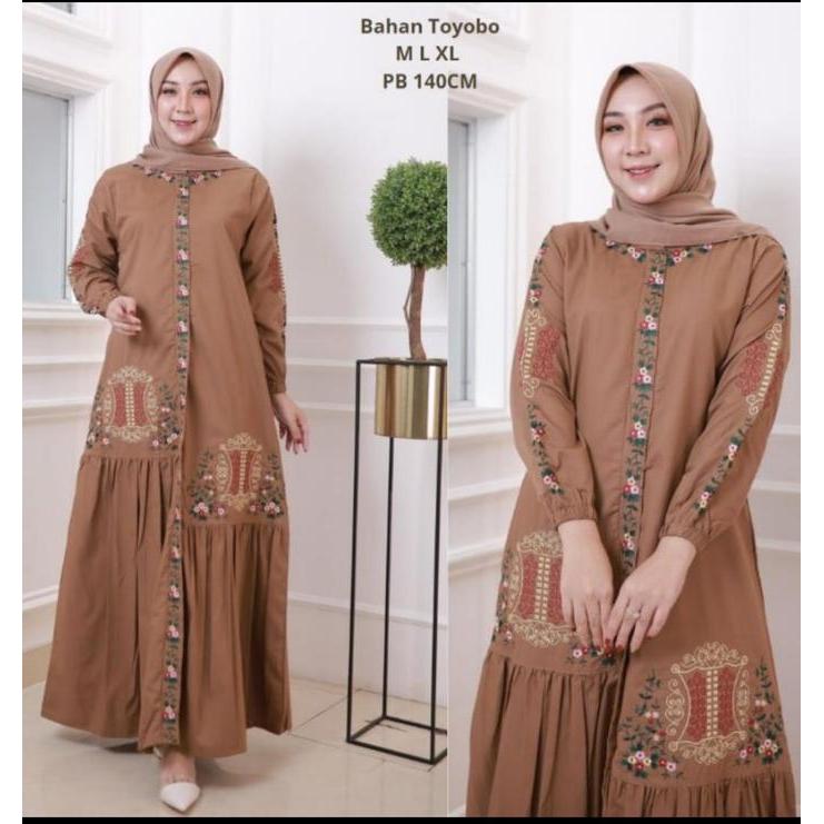Baju Gamis Bordir Fashion Katun Toyobo Model Pintu Aceh