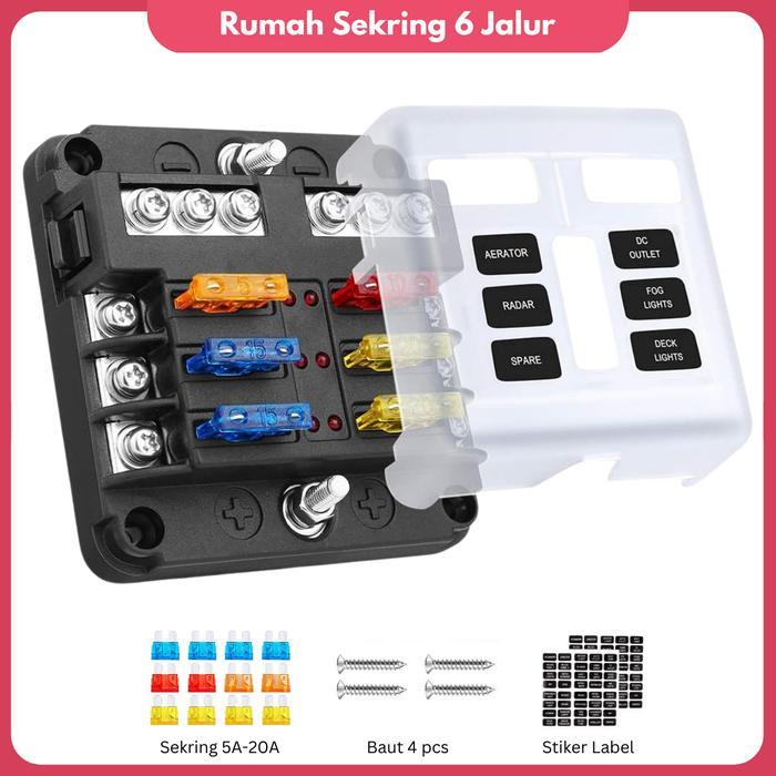 6-Way Blade Fuse Box Holder Sekring Box Dengan Indikator LED Fuse Block Waterproof Alat Pengaman