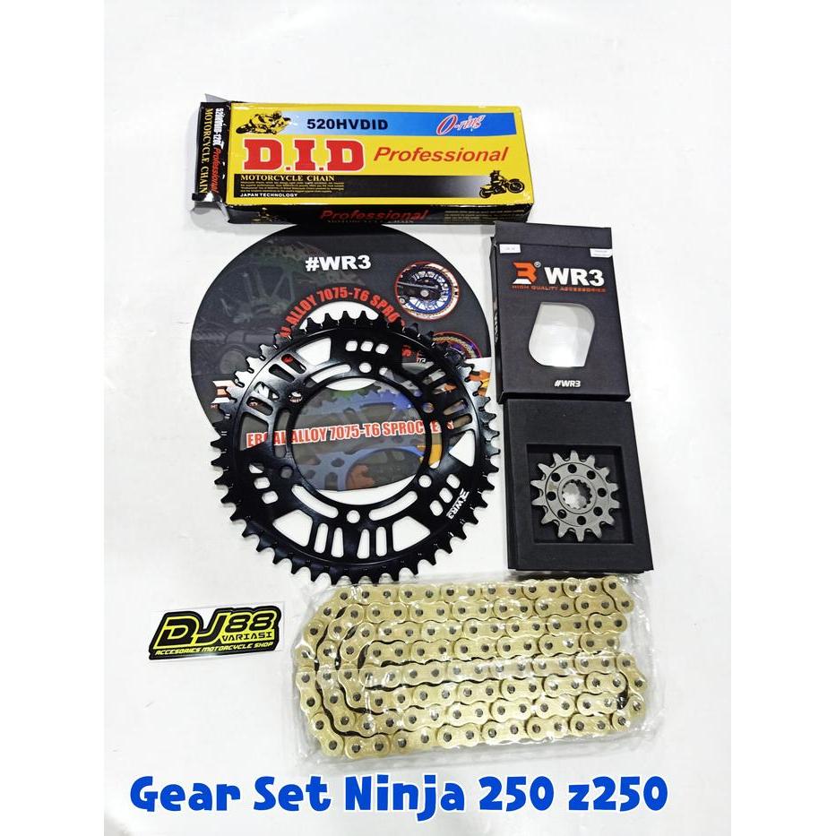 Paket Gear Set Wr3 Ninja 250 Z250 Fi Gir Depan Belakang Rantai Did