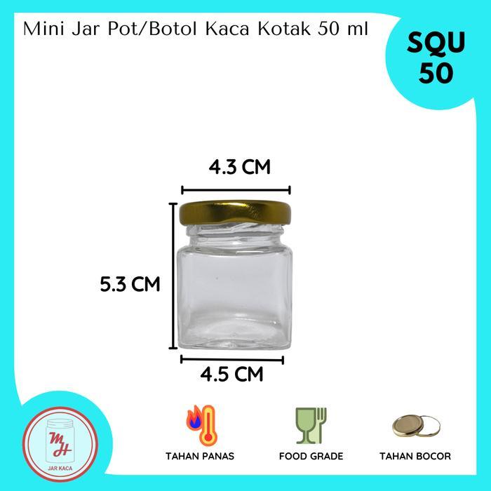 SQU50 (12 PCS) MINI JAR POT / BOTOL KACA KOTAK 50 ML TUTUP GOLD