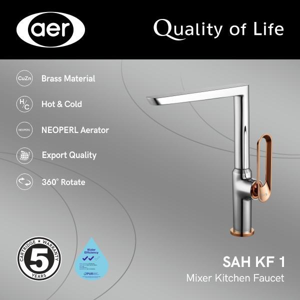 AER Kran Dapur Panas dingin-Keran Air Kuningan-Mixer Faucet SAH KF1 Rose Gold