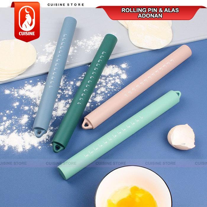 Rolling Pin Silikon Anti Lengket Dan Alas Adonan Dough Matras Pengukur Skala Set Alat Baking Dapur
