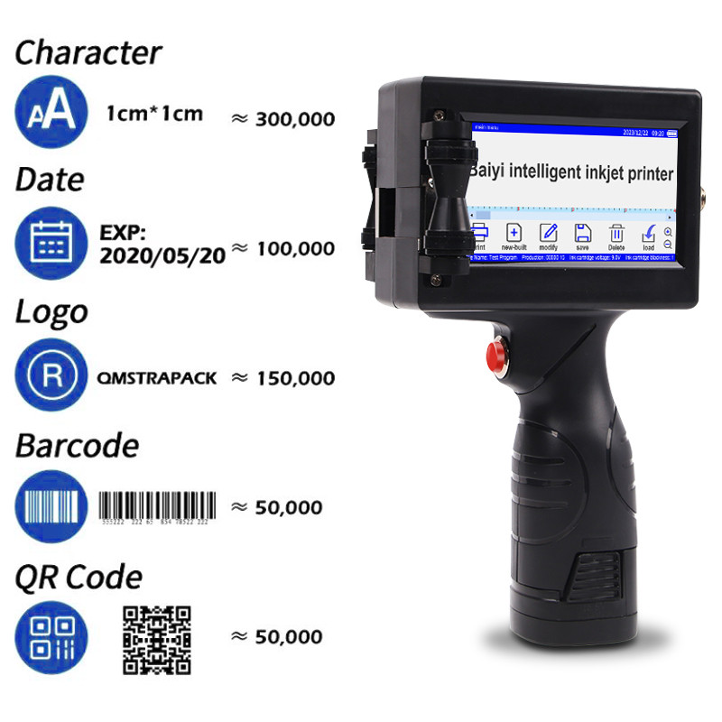 Portable Inkjet Printer Date Number Coding Machine Barcode QR Code Image Label Handheld Printer