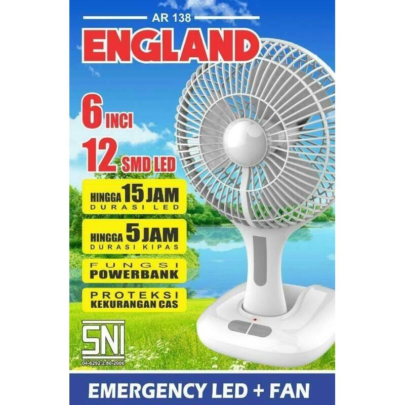 Promo!! Arashi Emergency Led+Fan Ar138 England /Lampu Emergency +Kipas