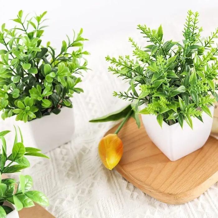 Bunga Hias Palsu Dengan Pot Plastik Import Artificial Dekorasi Ruang Tamu Bonsai Persegi Pot Bonsai