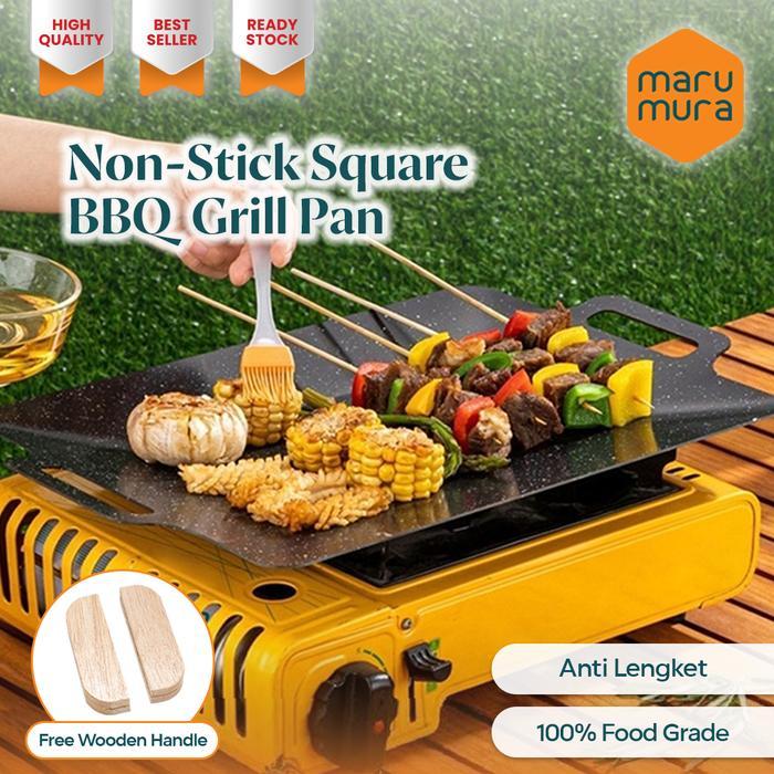 Marumura Square BBQ Grill Pan Non stick Alat Pemanggang Anti Lengket Wajan Teflon Kotak BBQ