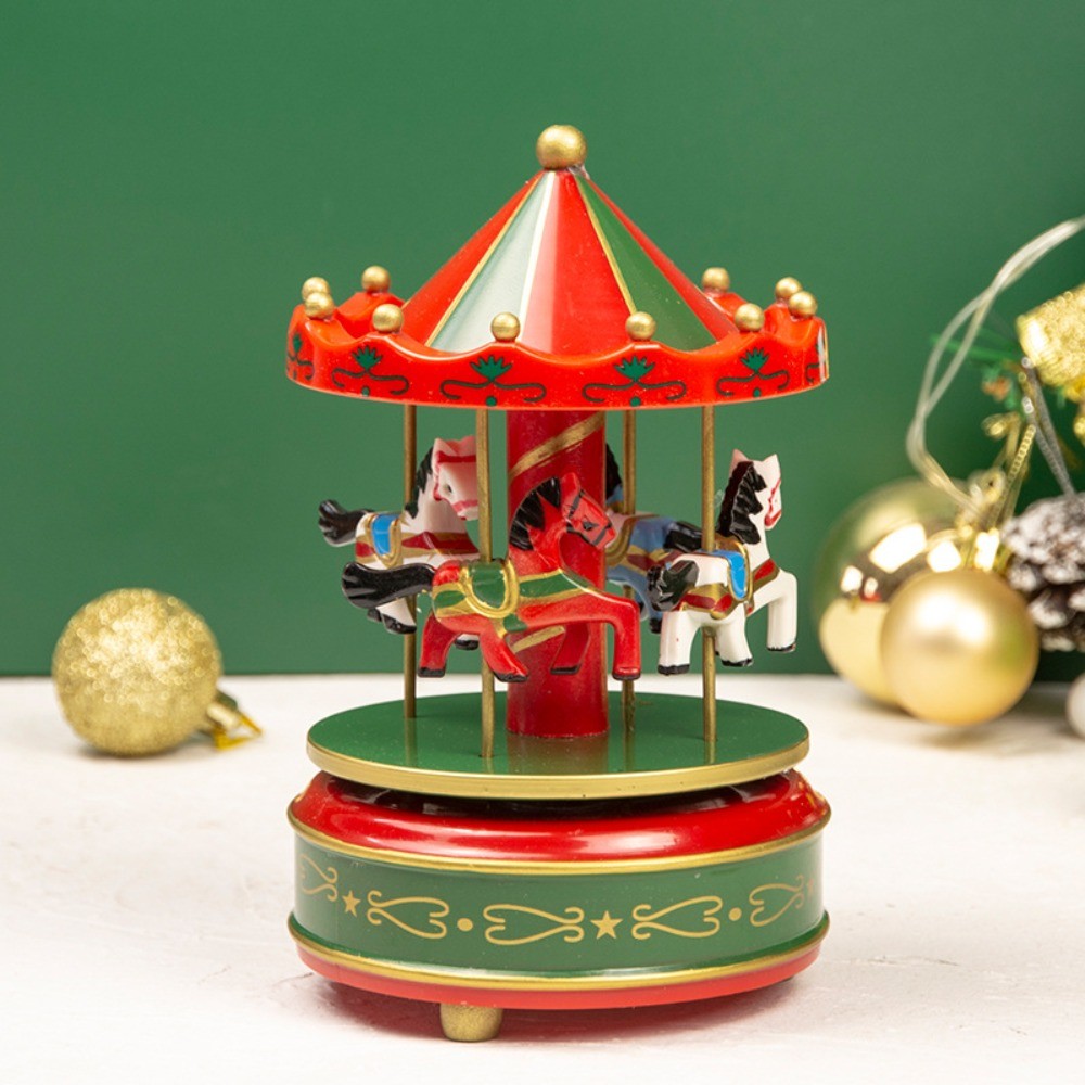 Christmas Carousel Carousel Music Box Wooden Interactive Rotating Wooden Music Box Exquisite Cartoon