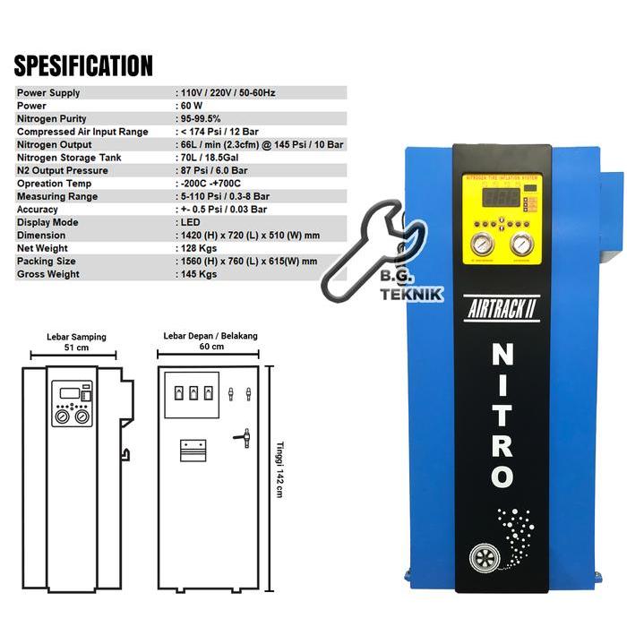 Mesin Nitrogen Generator mobil motor 2 Selang