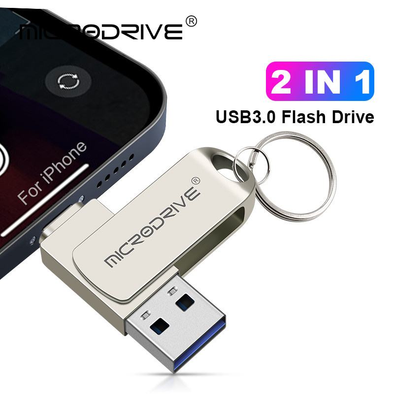 Rotate Usb 3.0 Flash Drive for iPhone with 2 in 1 USB-A to lightning interface 32-256GB pendrive for