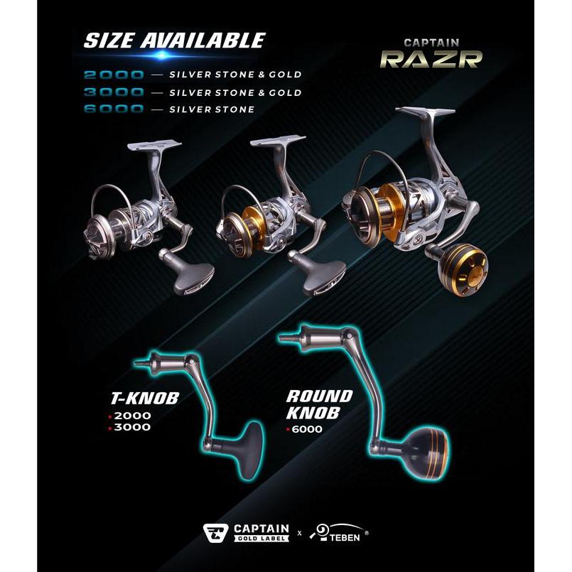 Reel Captain Razr Gold Label X Teben, 2000, 3000, 6000 Max Drag 10,10, 12Kg Ikan Pancing