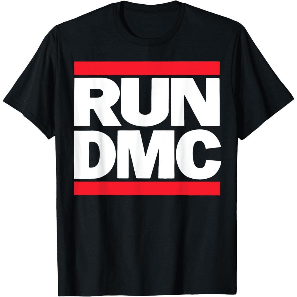 fathersdaygifts - Cotton Short Sleeve Crewneck Unisex Black RUN DMC Print Breathable Daily Wear Loos