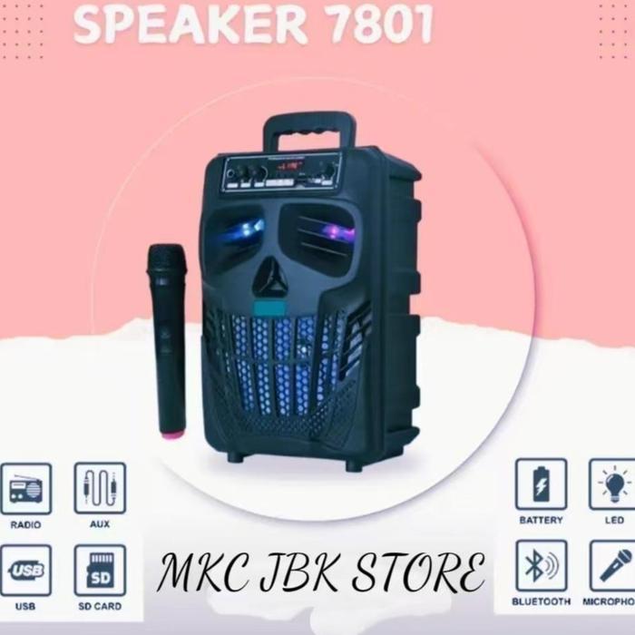 Mkc Kimiso Speaker Bluetooth Qs-7801 Full Bass 8.8Inch Dengan Microfon Kabel & Wireless Karaoke Fm