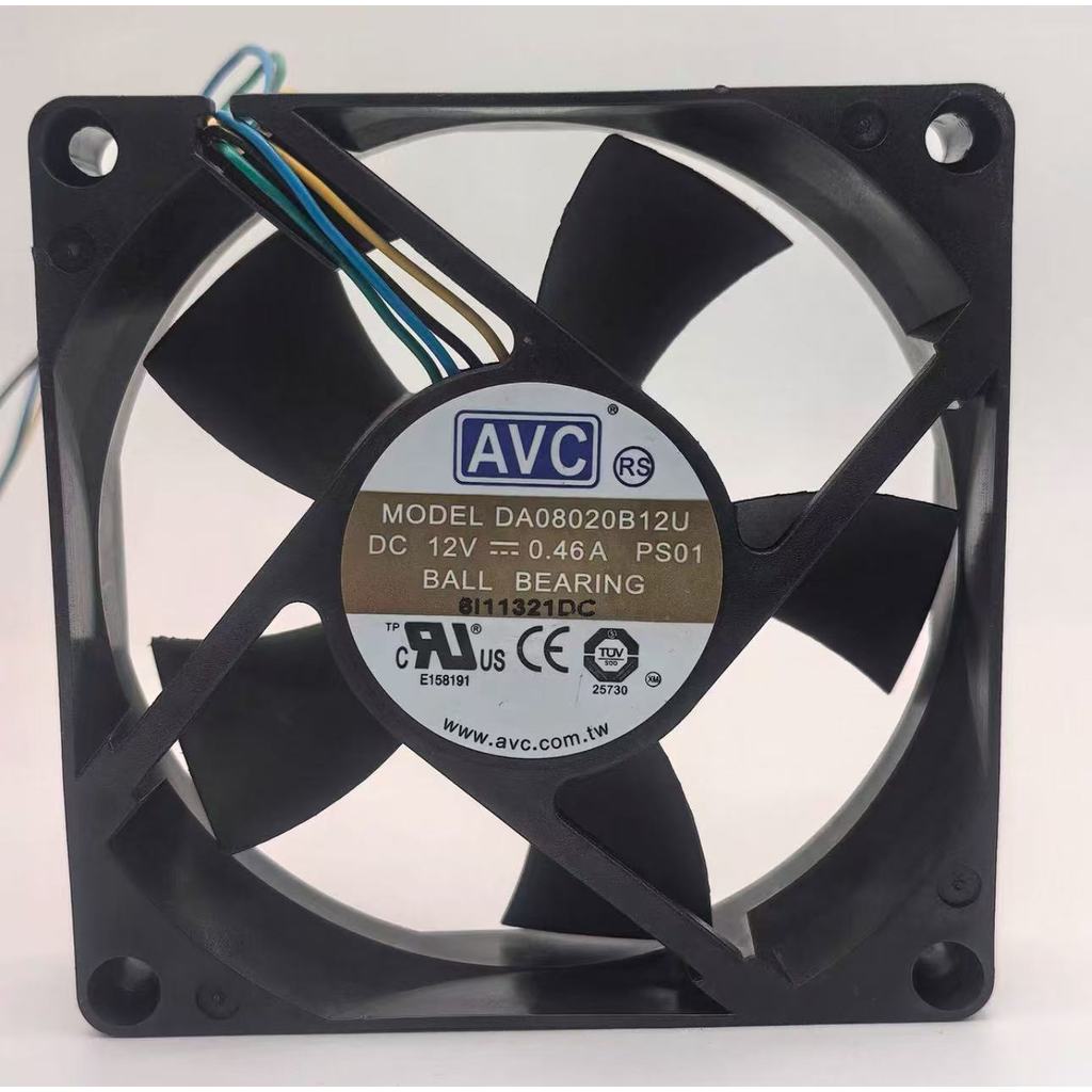 For AVC DA08020B12U 80x80x20mm 12V 0.46A Dual Ball 4-Wire 4800RPM 52.54CFM PC Server Fan