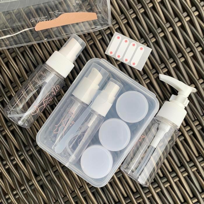 Botol Set Kosong 7pcs / Wadah Krim Wadah Shampoo Sabun Free Case Pouch