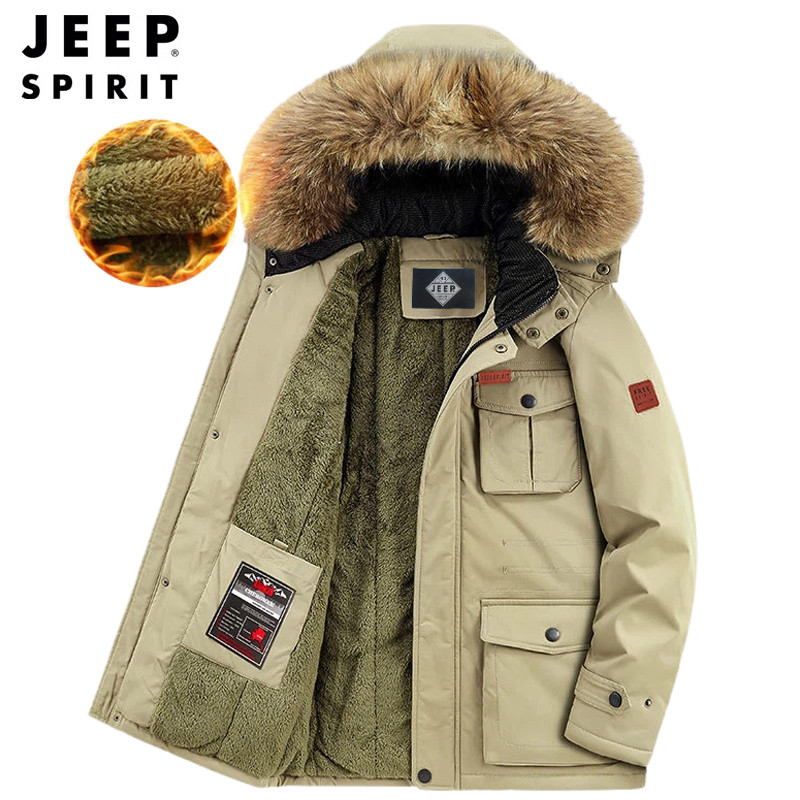 Jeep Spirit Jacket Autumn and Winter Men's Thickened Cotton Down Jacket with Hooded Outdoor Leisure