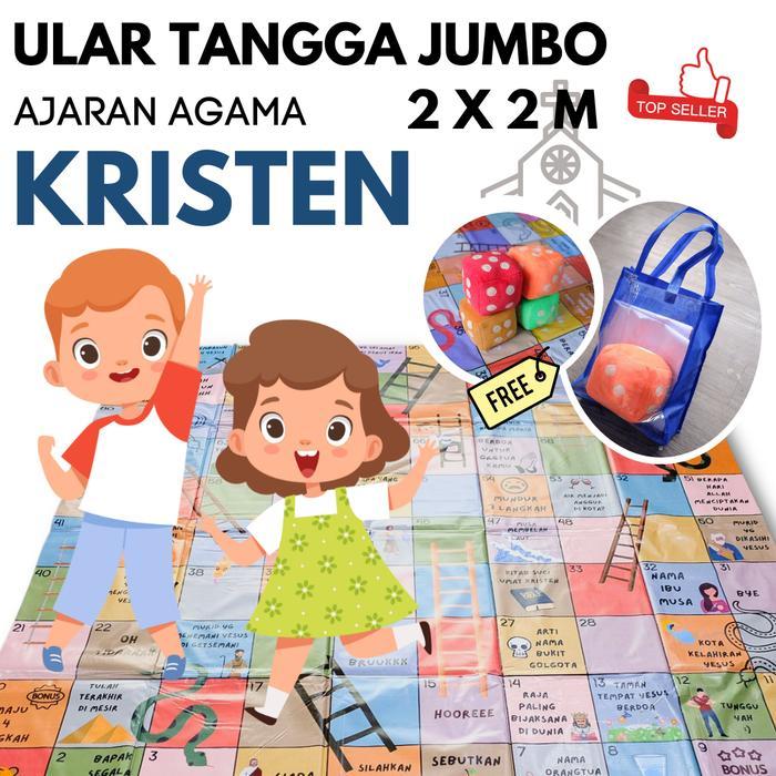 Mainan Edukasi Anak Ular Tangga Jumbo Tema Ajaran Kristen Gratis Dadu