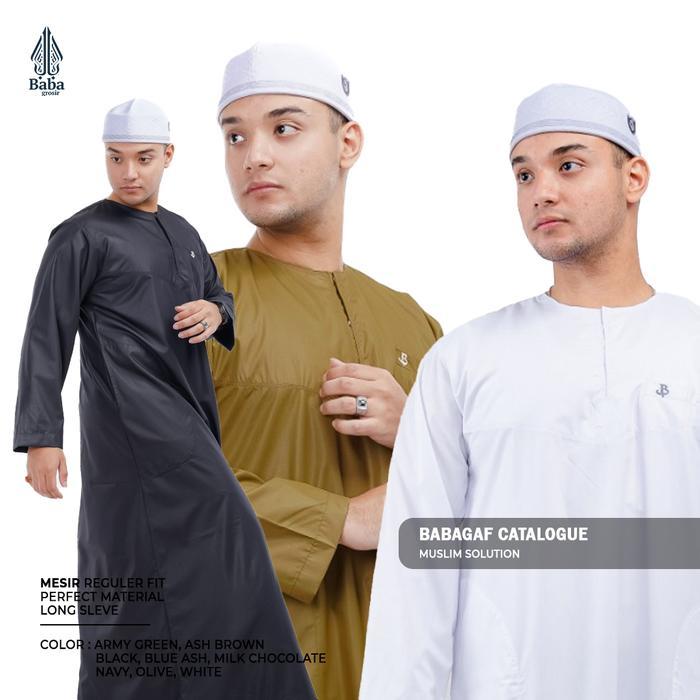 Gamis Jubah Pria Mesir Tanpa Kerah Babagaf Lengan Panjang
