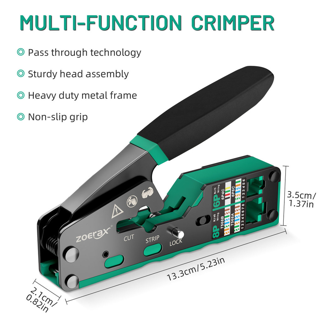 ZOERAX RJ45 CAT6 CAT5E Pass Through Crimp Tool Network Crimping Tool For Cat5 Cat5e Cat6 8P8C