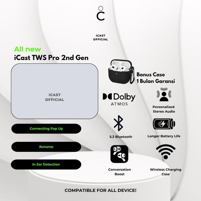 [GRATIS CASE] iCast Pro 2 Active Noise Cancelation Wireless Charging Case TWS Bluetooth by iCast