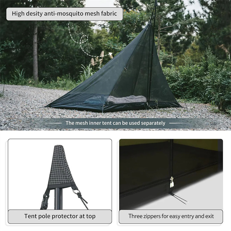 Naturehike Ranch Fire Pyramid Tent With Chimney 4-Season Teepee Tipi Tent for 2-4 Person 210T
