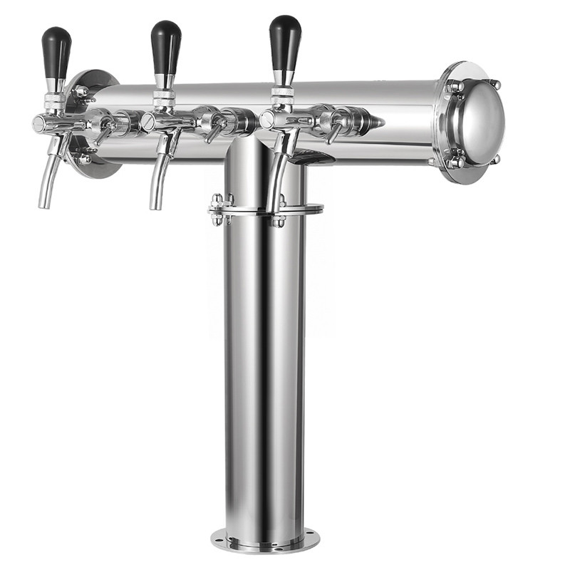 Beer Column,3-Way T Type Beer Tower with Italian Tap,Draft Beer Kegerator T-Shape Tower Dispenser