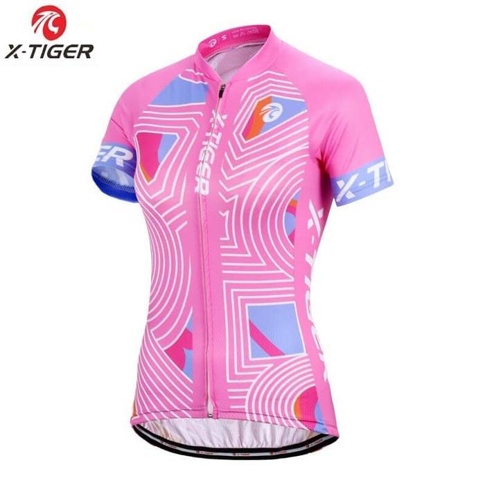 Premium JERSEY X-TIGER Pink Baju SEPEDA FEMALE WANITA