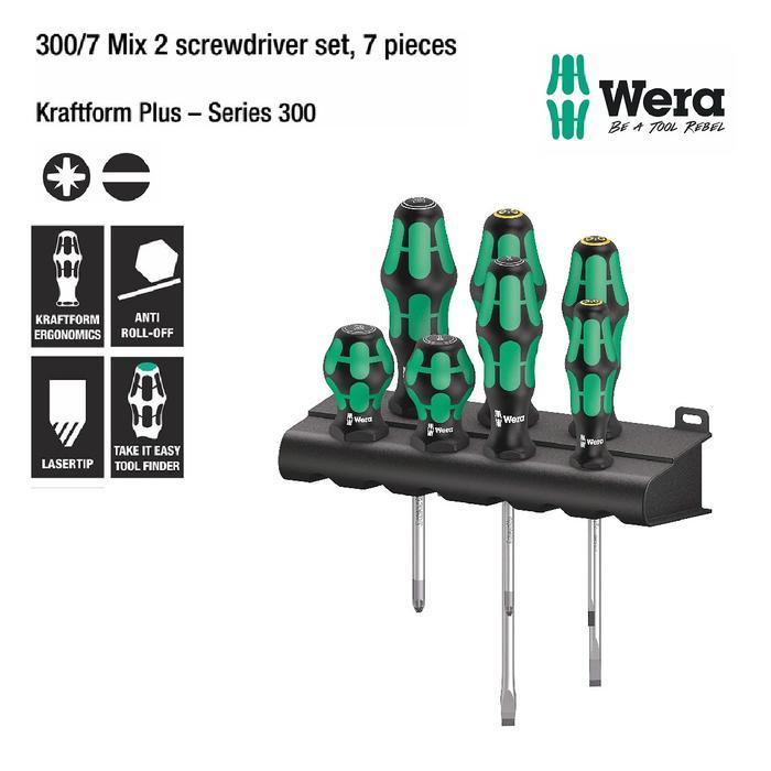 Wera 05008901001 - Obeng PZ & Minus Set Mix 2 Screwdriver Set Wera Tools- 7 Pcs