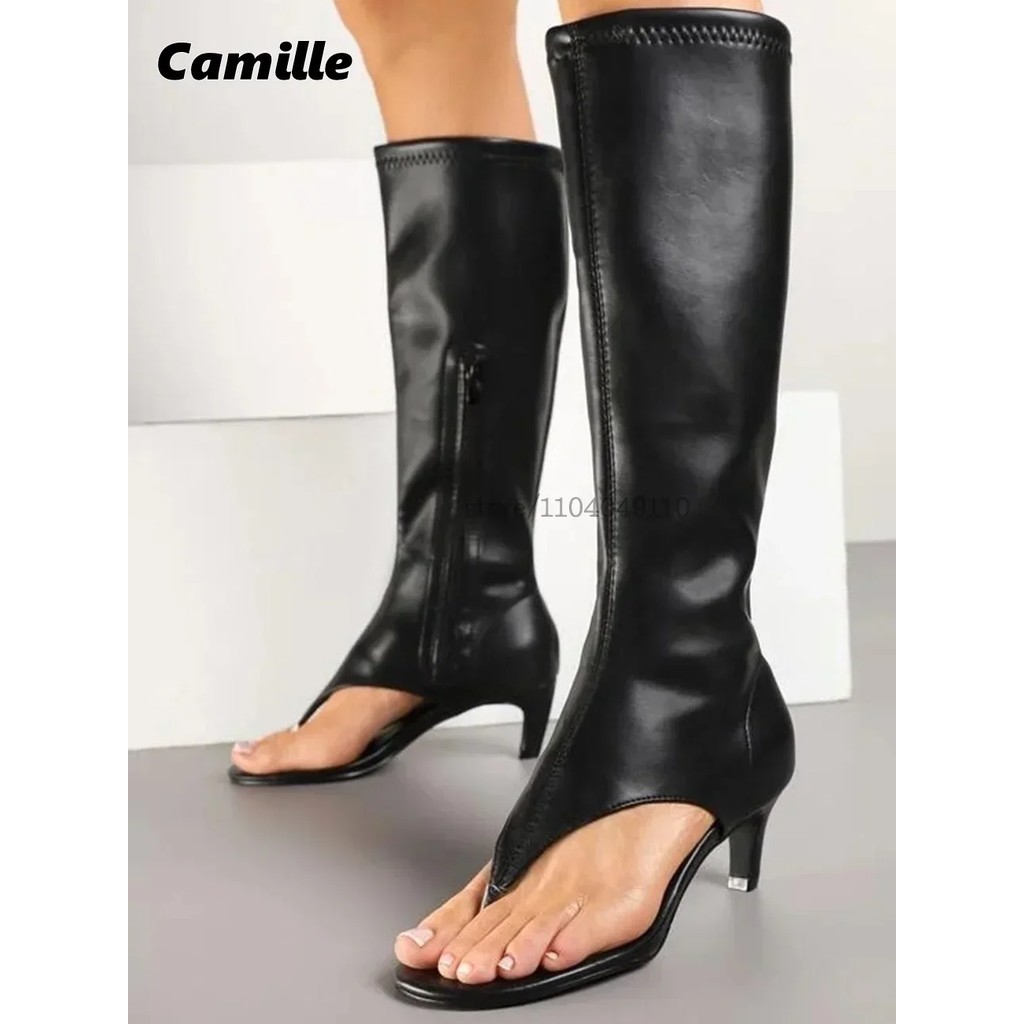 Sepatu Boots Kitten Heels dengan Ritsleting Samping dan Klip Jari, Model Catwalk 2025, Ukuran 34-43,