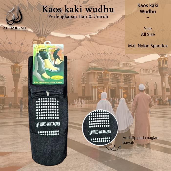 Al Barkah Kaos Kaki Wudhu Anti Slip Ijtihad Wanita Dewasa Motif Hitam Panjang Sebetis Perlengkapan