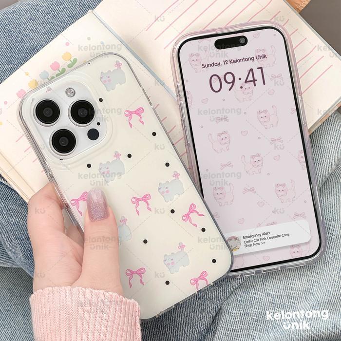 Aestora21 Kelontong Unik Cathy Cat Pink Coquette Case - Hardcase/ Casing Hp For Iphone X Xs Xr Xsmax