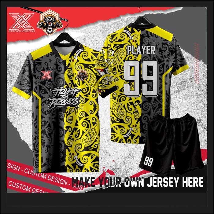 JERSEY CUSTOM FUTSAL DAN SEPAKBOLA MOTIF DAYAK BATIK KUNNG HITAM GRATIS NAMA / JERSEY FUTSAL CUSTOM